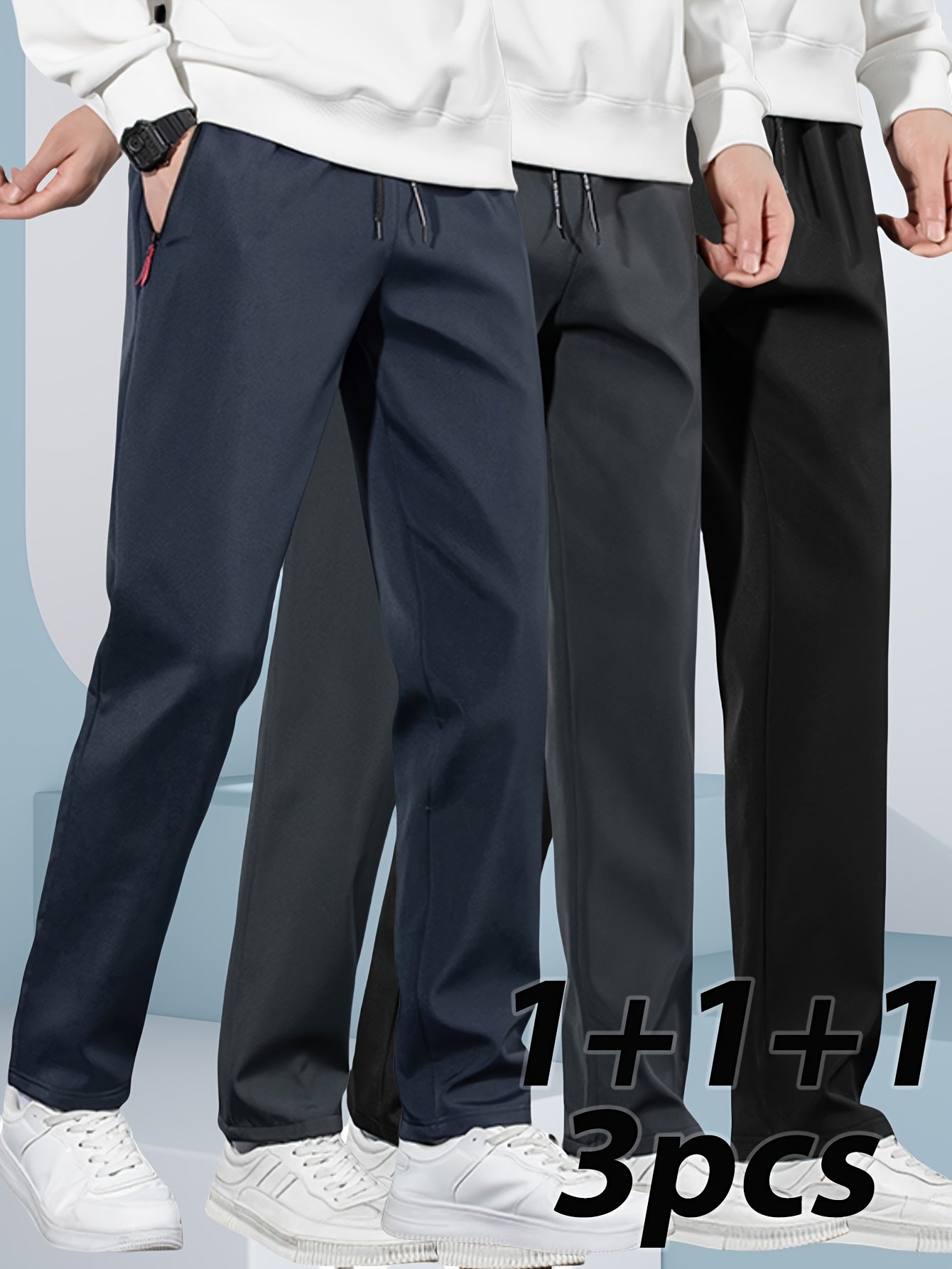 Men's Casual Joggers Polyester Breathable Zipper Pockets Elastic Waist for Fitness Running Navy Gray Black