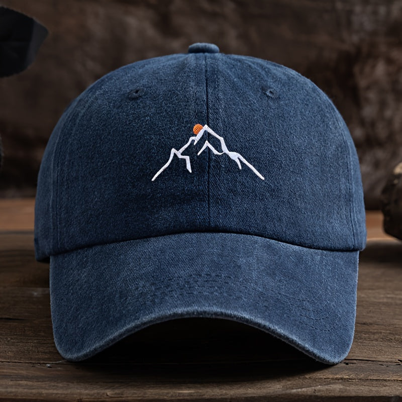 Embroidered Mountain Peak Baseball Cap Adjustable Curved Brim for Hiking and Fishing