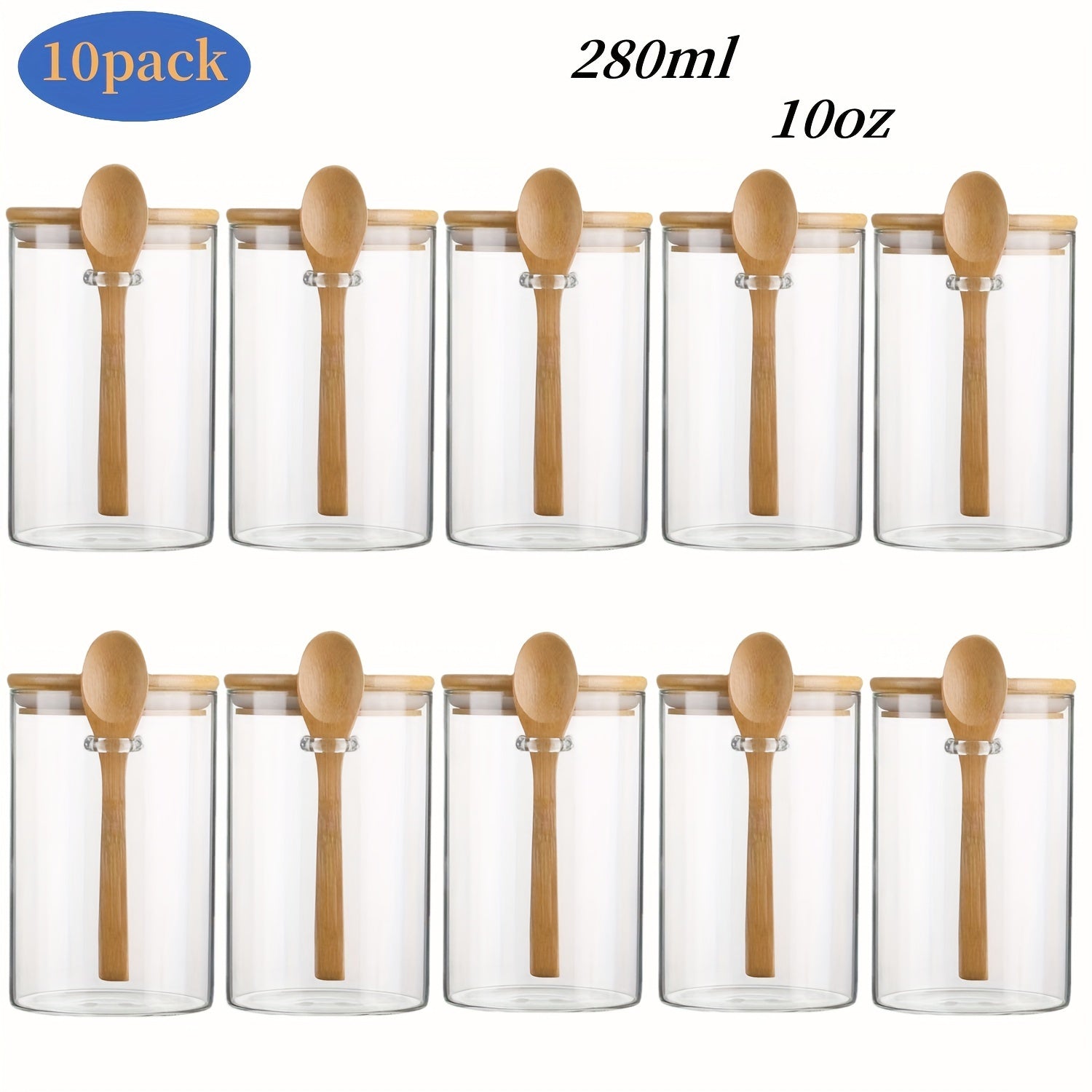 10oz Glass Spice Jars Set with Bamboo Lids and Spoons Airtight Storage for Spices Salt Pepper