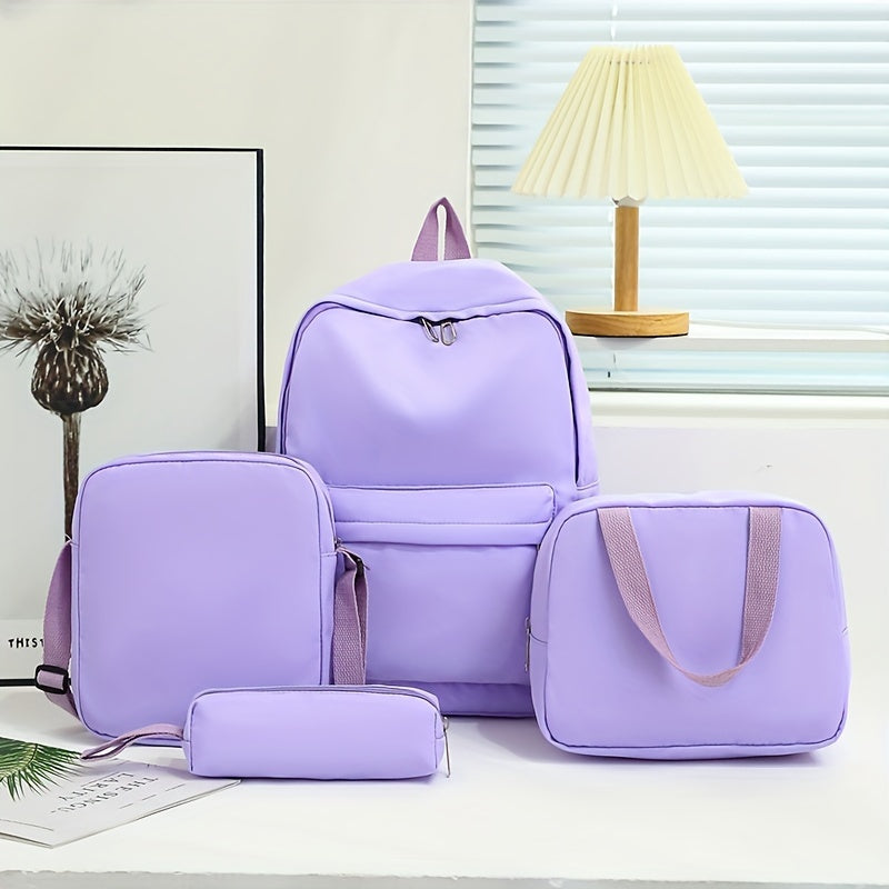 4 ta oddiy sayohat ruksaklari to'plami, bir rangda va katta sig'imga ega, maktab yoki sayohat uchun ideal.