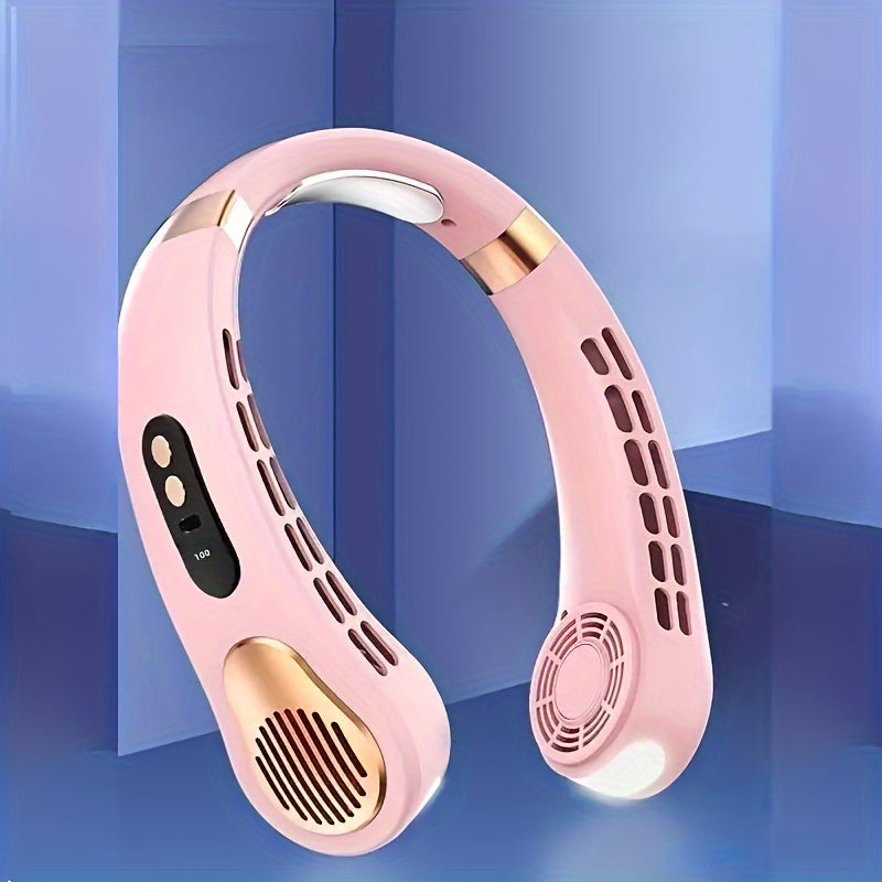 Mini Portable Bladeless Neck Fan with LED Light, Rechargeable, Long Battery