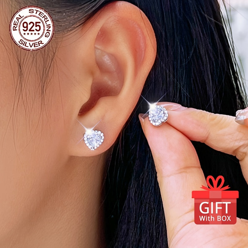 Sterling Silver Yurak shaklidagi Zirconia Stud Earinglar, gipoallergik sovg‘a qutisi