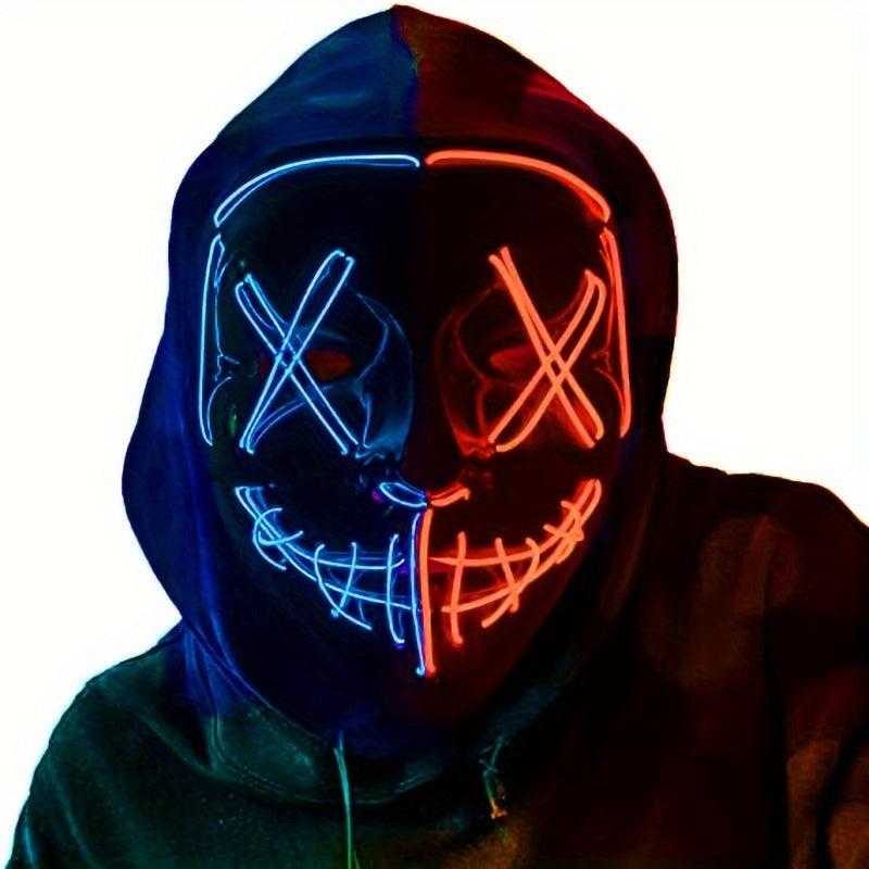 Halloween Mask with Dual-Color LED Lights PVC Material for Parties and Nightclubs