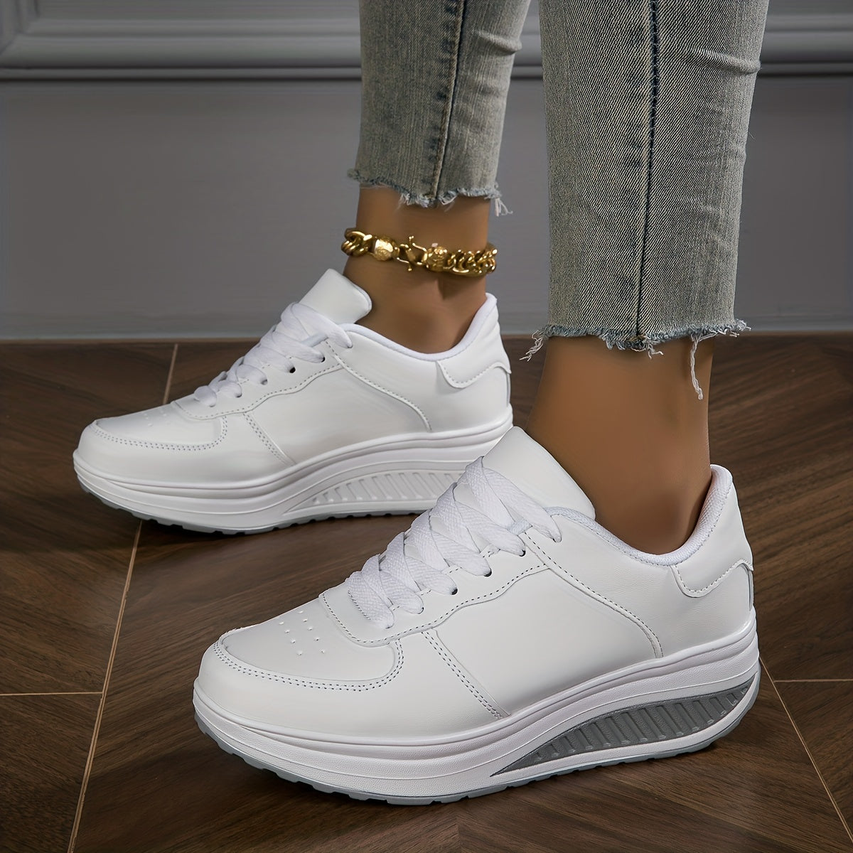 Women's Casual Rocker Sneakers Breathable Non-Slip Brown White Soles
