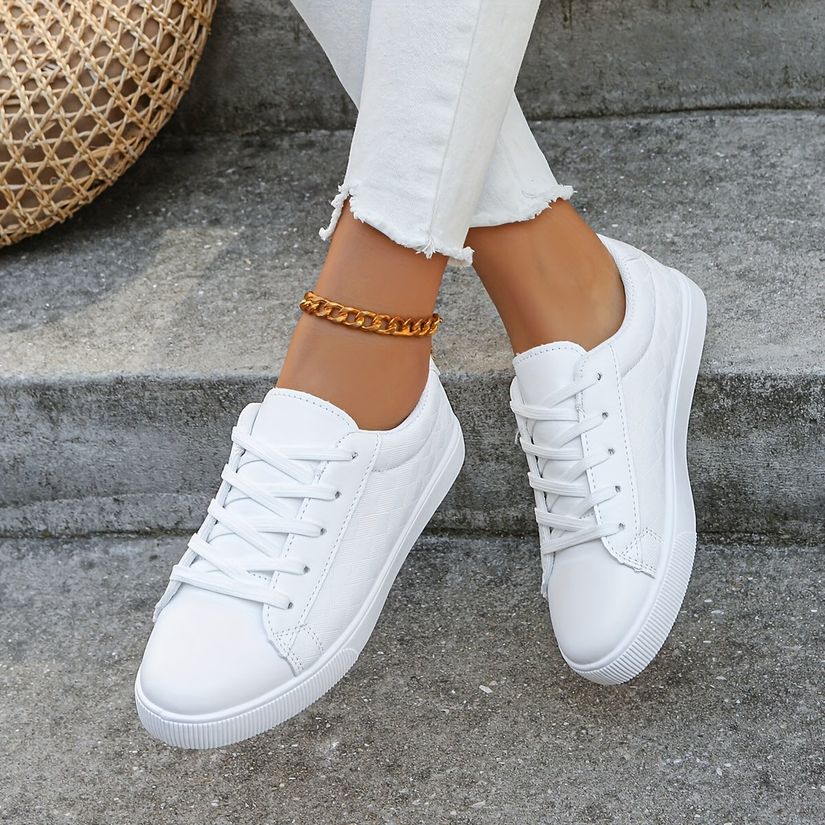 Women White Casual Sneakers Rubber Sole Mesh Upper All-Season Comfort
