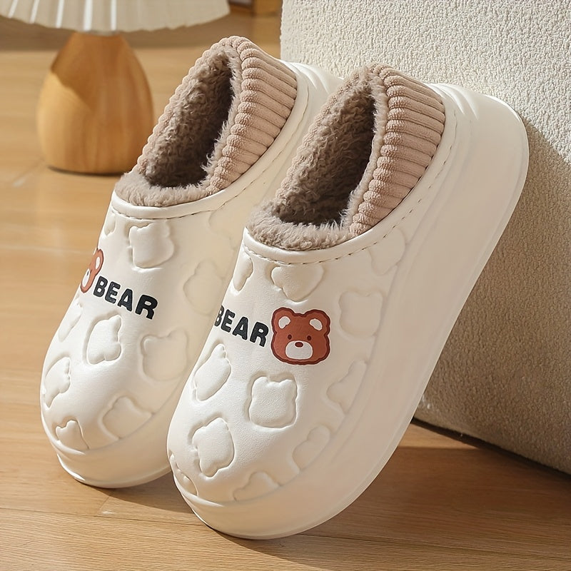 Ayollar uchun Slip-On ayiq shlyapchalari ichki va tashqi foydalanish uchun, yopishmaydigan EVA, bej va qora