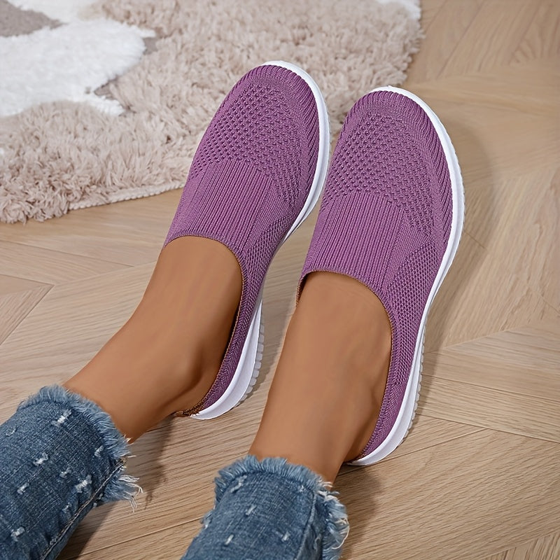 Women's Breathable Knit Mules - Slip-On Casual Shoes, Flat Shoes for Outdoor and All-Season Wear