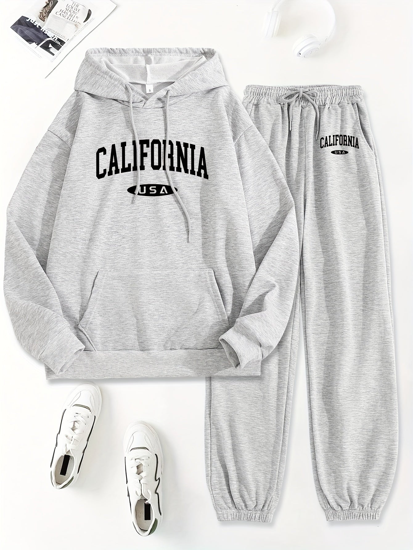 Conjunto de sudadera de otoño e invierno para mujer con patrón de suéter y bolsillo