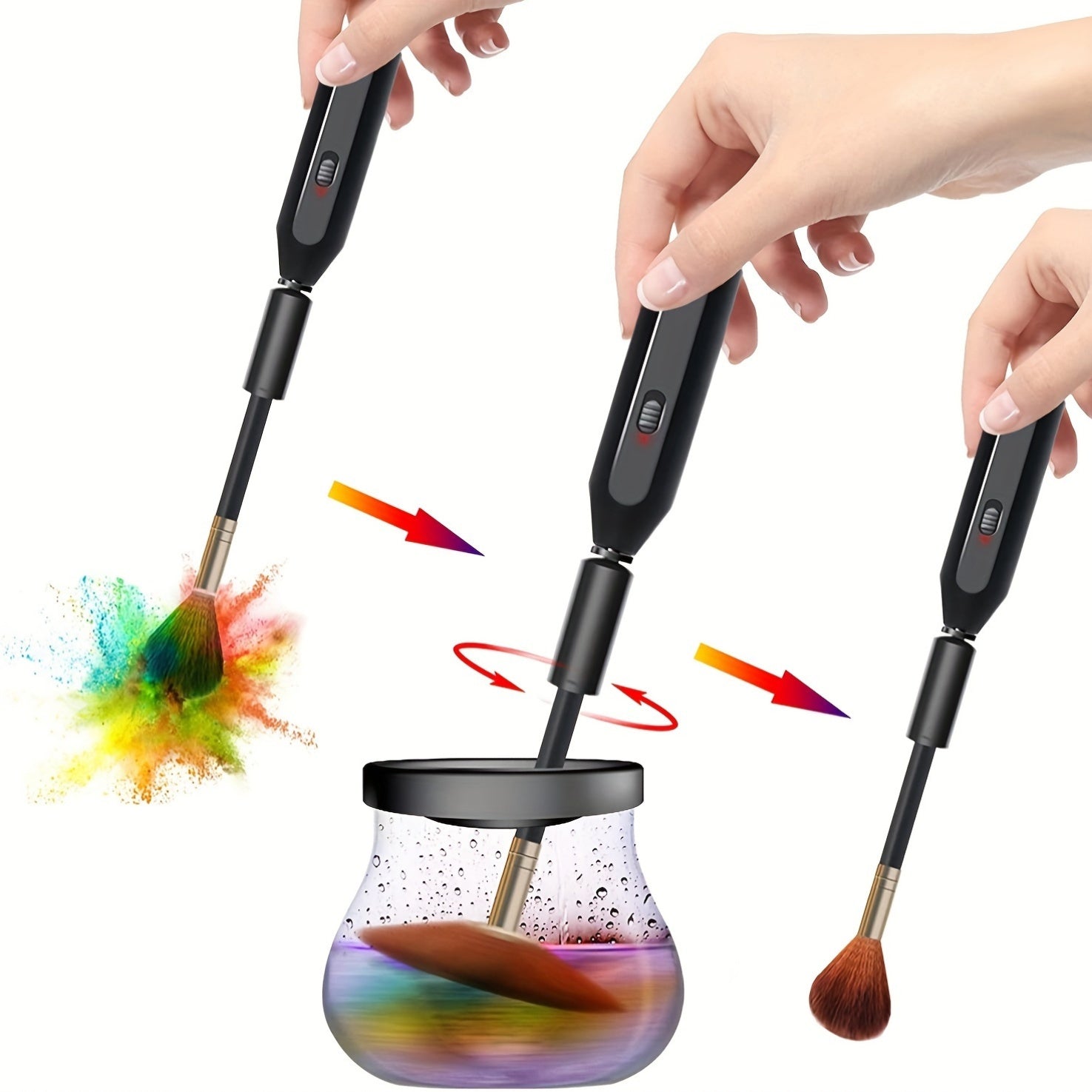 Batareyali makiyaj cho'tkasi tozalagichi va quritgichi tez tozalash va quritish uchun