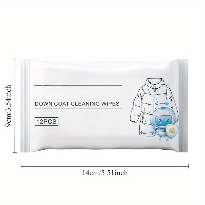 12 Portable Down Jacket Cleaning Wipes No Rinse Stain Remover for Clothes and Fabric