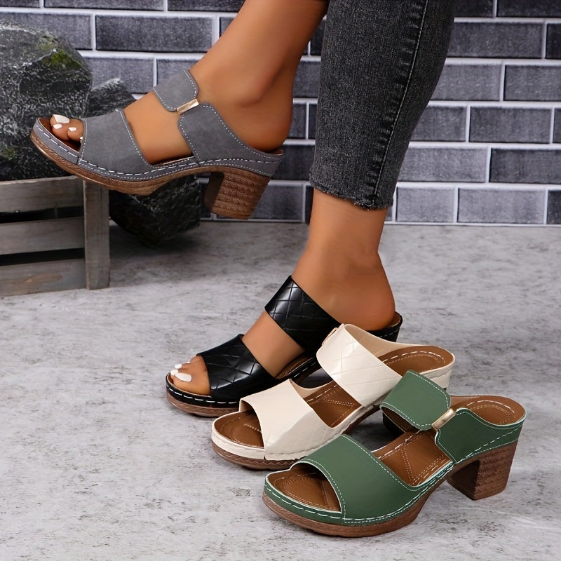 Women's Summer Slip-On Sandals Open Toe Thick Sole Casual Espadrille Green Gray