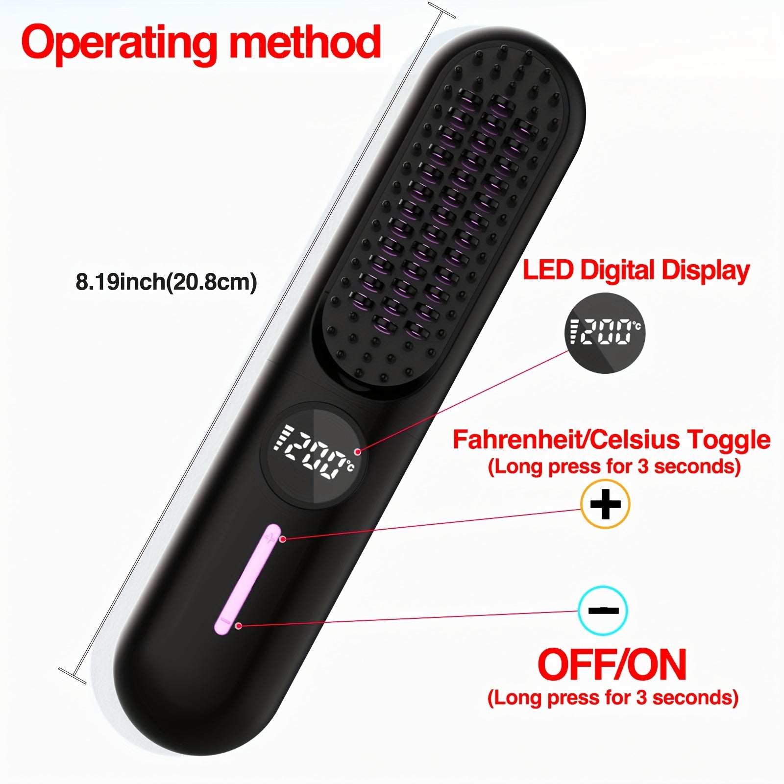 Cordless Hair Straightener Brush with Negative Ion USB Type-C Fast Charging Lightweight Digital Battery Display