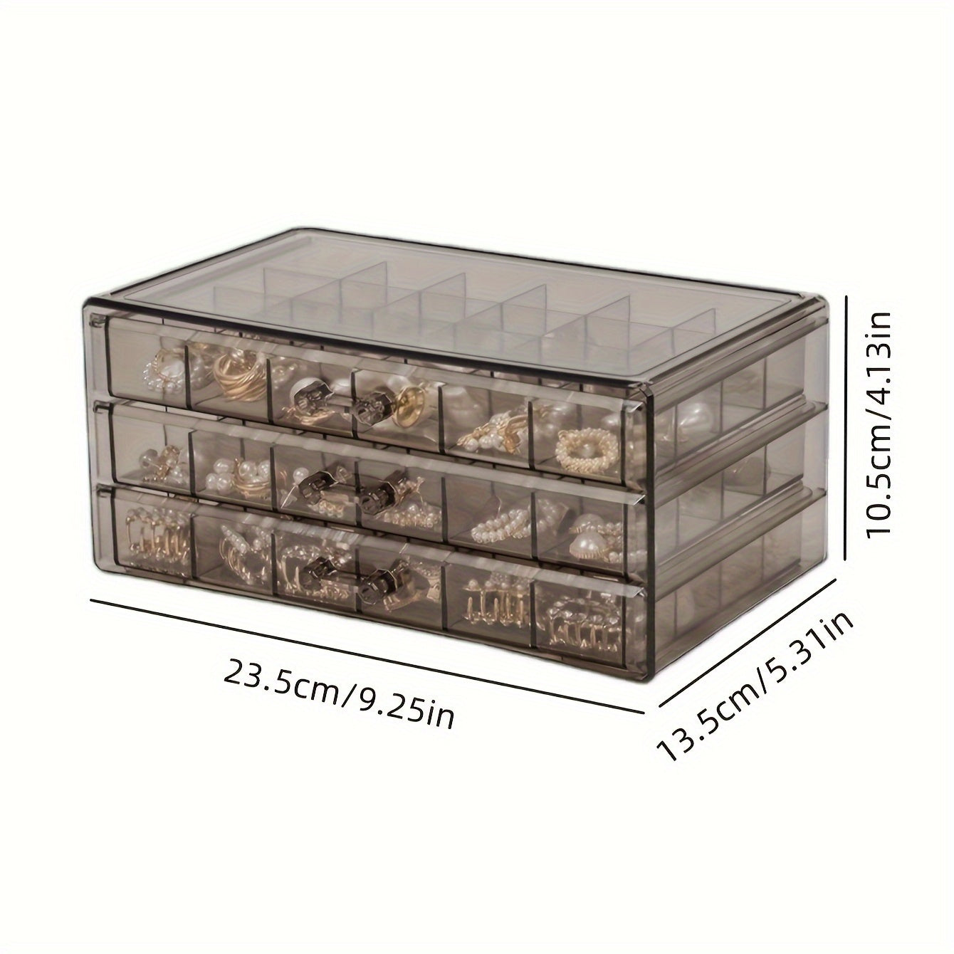 Caja de almacenamiento de joyas de gran capacidad con 3 capas y 72 compartimentos para pendientes y collares