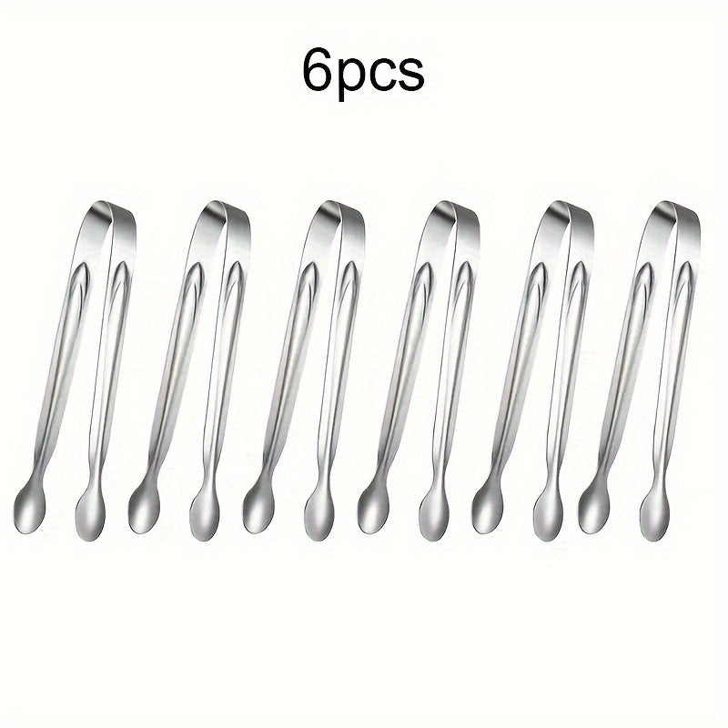 Set of 6 Stainless Steel Mini Serving Tongs for Appetizers, Sugars, and Ice