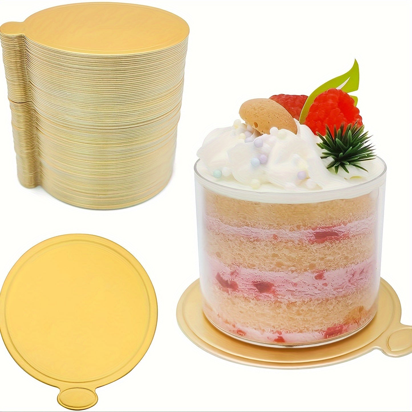 Golden Cardboard Mini Cake Bases 50/100 Round Disposable Cupcake Boards for Desserts