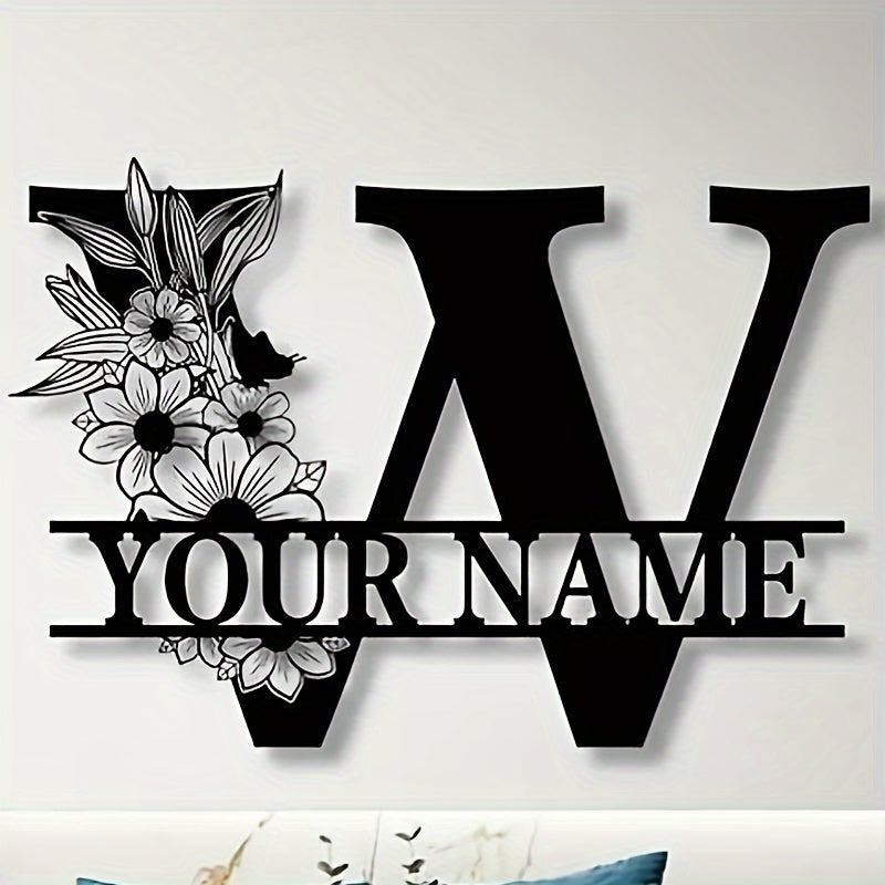 Personalized Metal Family Name Sign with Floral Design for Home Decor