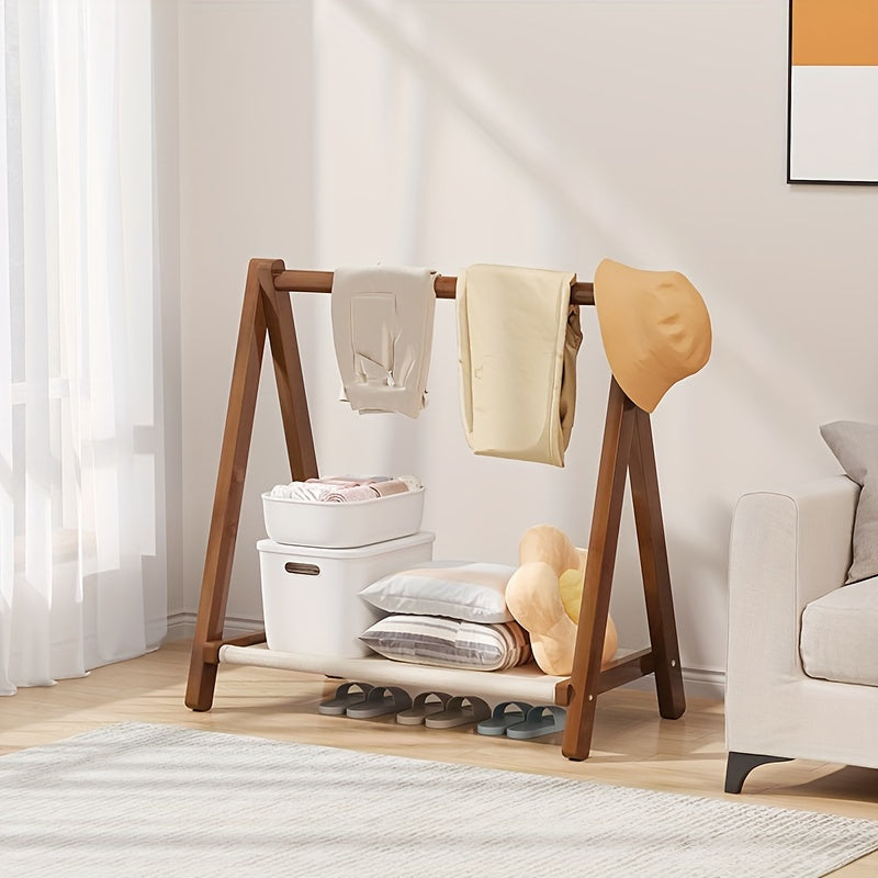 Foldable Wooden Coat Rack with Shoe Storage Freestanding Entryway Organizer