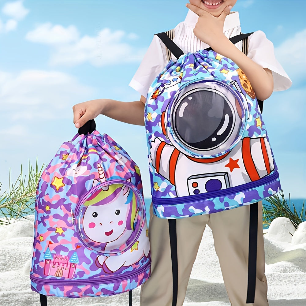 Purple Waterproof Sports and Travel Bag with Dry Wet Separation and Cartoon Design