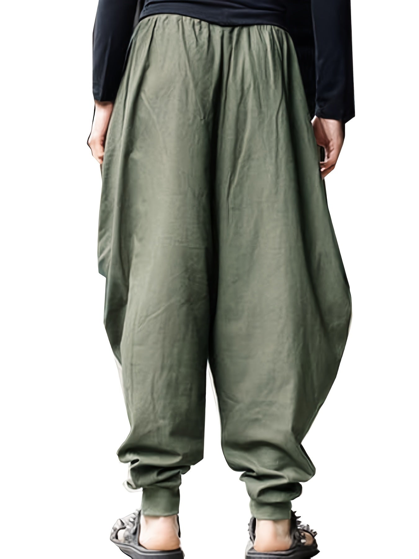 Pantalones harem de algodón oversize para hombres grandes y altos, estilo callejero casual, color sólido