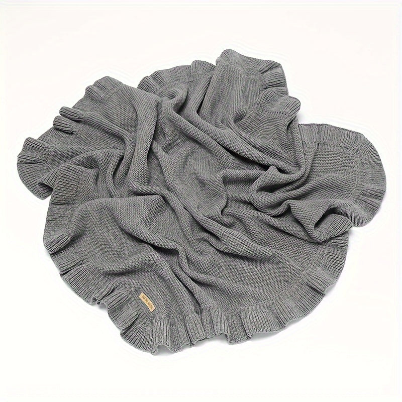 Мягкое и уютное, плед из акрила Mimixiong однотонного цвета с рюшами — идеальный плед, который можно стирать только вручную, для осени и зимы.