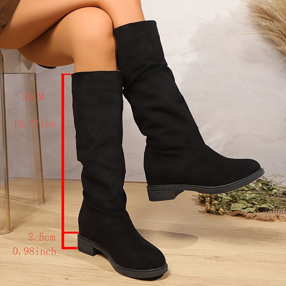 Women's Mid-Calf Leather Block Heel Riding Boots for Casual Daily Wear