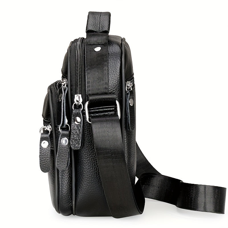 Men's Cowhide Crossbody Bag Waterproof Casual Leather Shoulder Bag