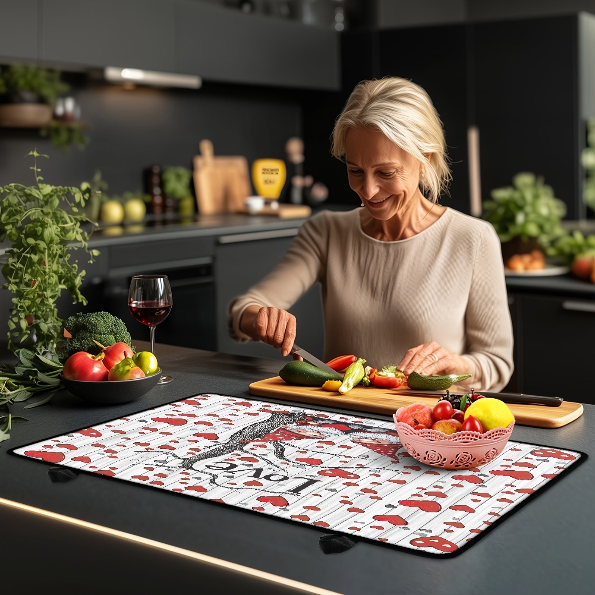 Valentine's Day Gnome Stovetop Cover Heat-Resistant Non-Slip Kitchen Decor