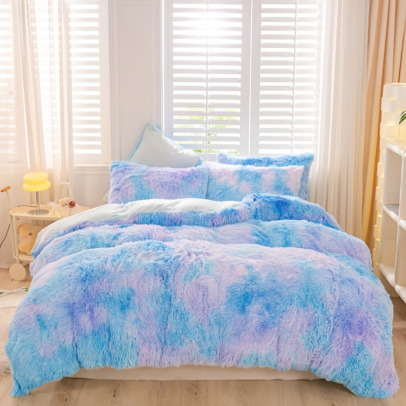 Y2K Tie Dye Plush Duvet Cover Set Includes 1 Duvet Cover and 2 Pillowcases Soft Warm Bedding