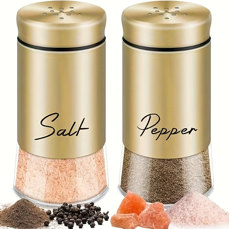 Glass Bottom Salt and Pepper Shakers Set with Stainless Steel Lids 2-Pack