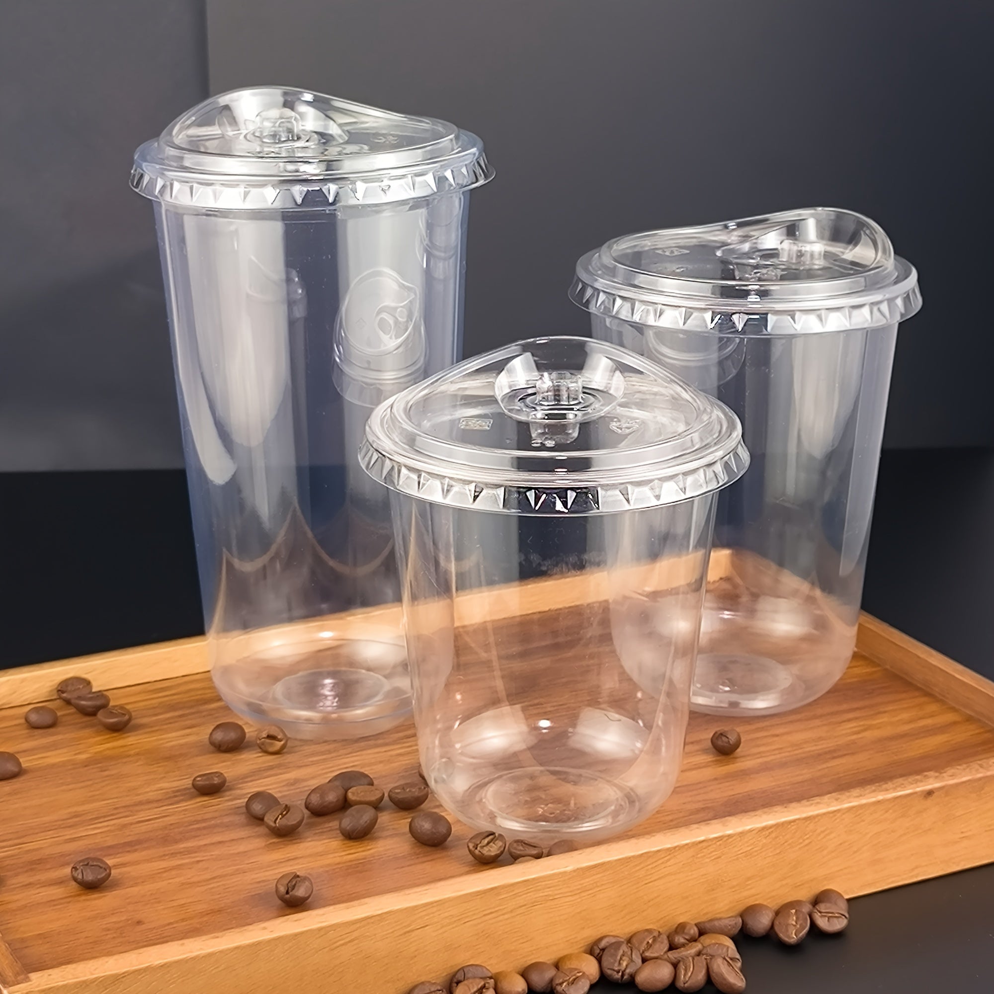 50 Pack Clear Disposable PET Plastic Cups with Lids for Coffee and Drinks