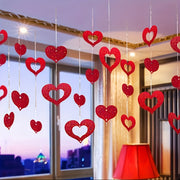 Valentine's Day Hanging Heart Decorations Red Silk Strings for DIY Party Decor