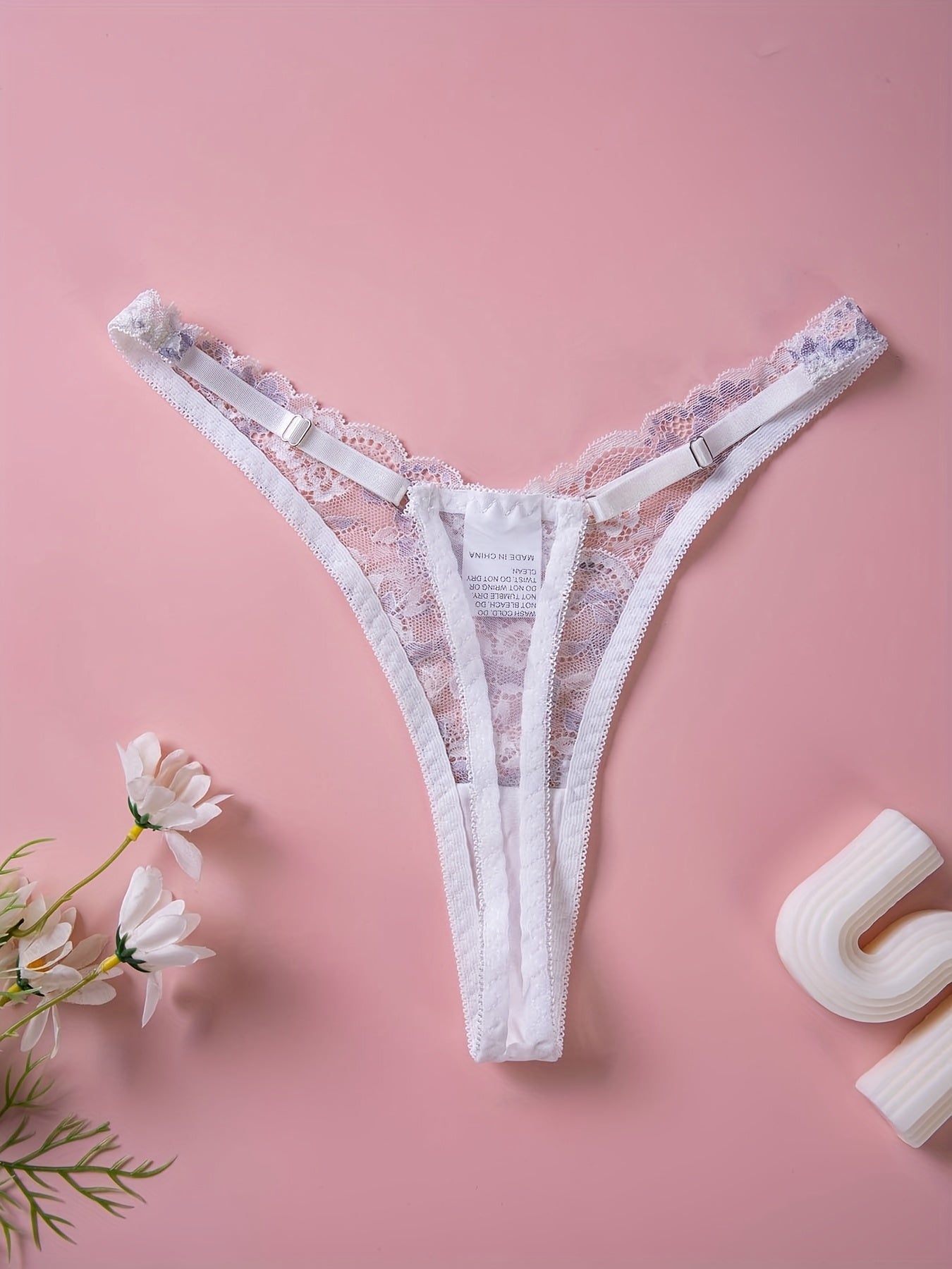 Women's Floral Lace Thongs and Cut-Out Bow Tie Panties Lingerie
