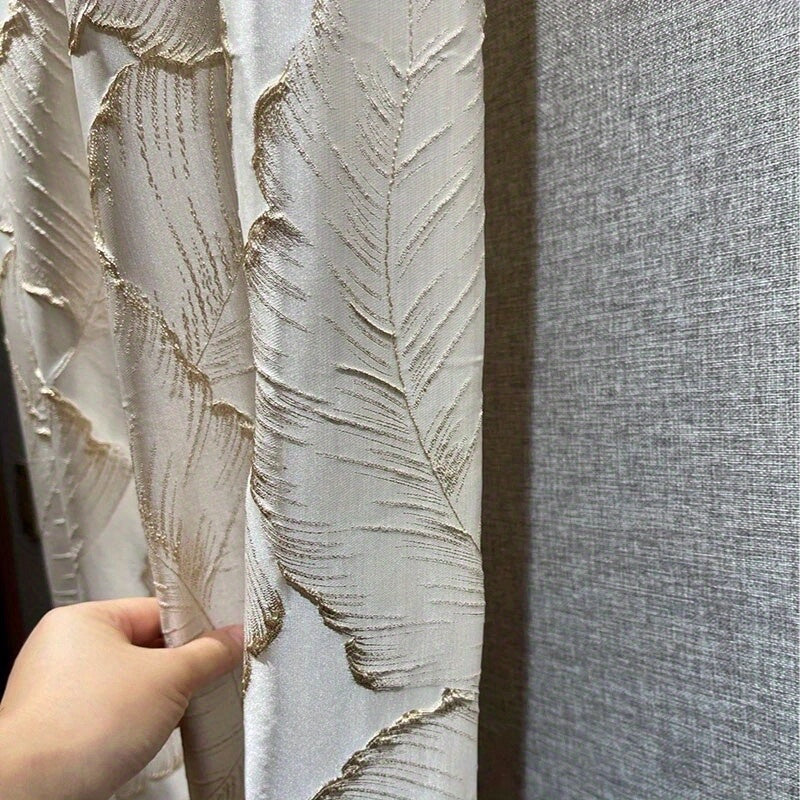 Embossed Bronzing Leaf Curtains with Semi Blackout Jacquard 3D Plant Pattern