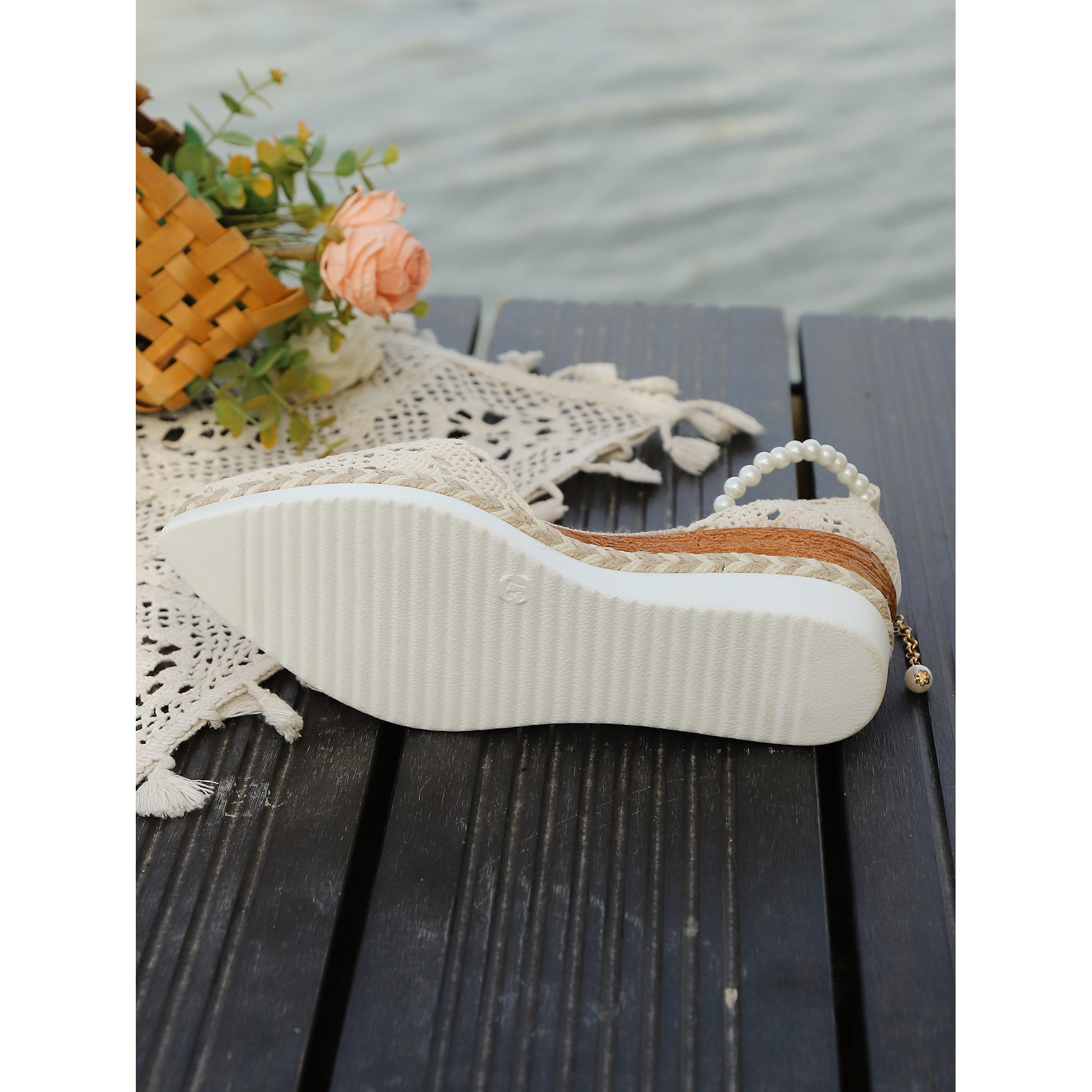 Women's Jute Wedge Sandals with Pointed Toe and Cushioned Heel