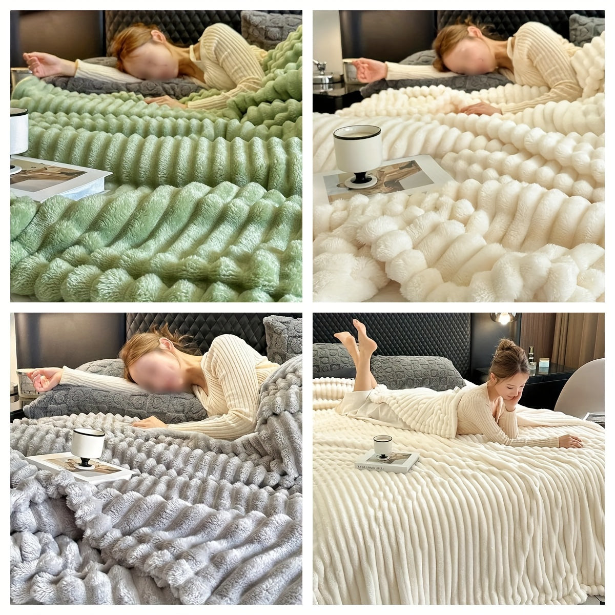 Faux Mink Plush Blanket Soft Cozy Warm for Bedroom Dorm Hotel Stylish Striped