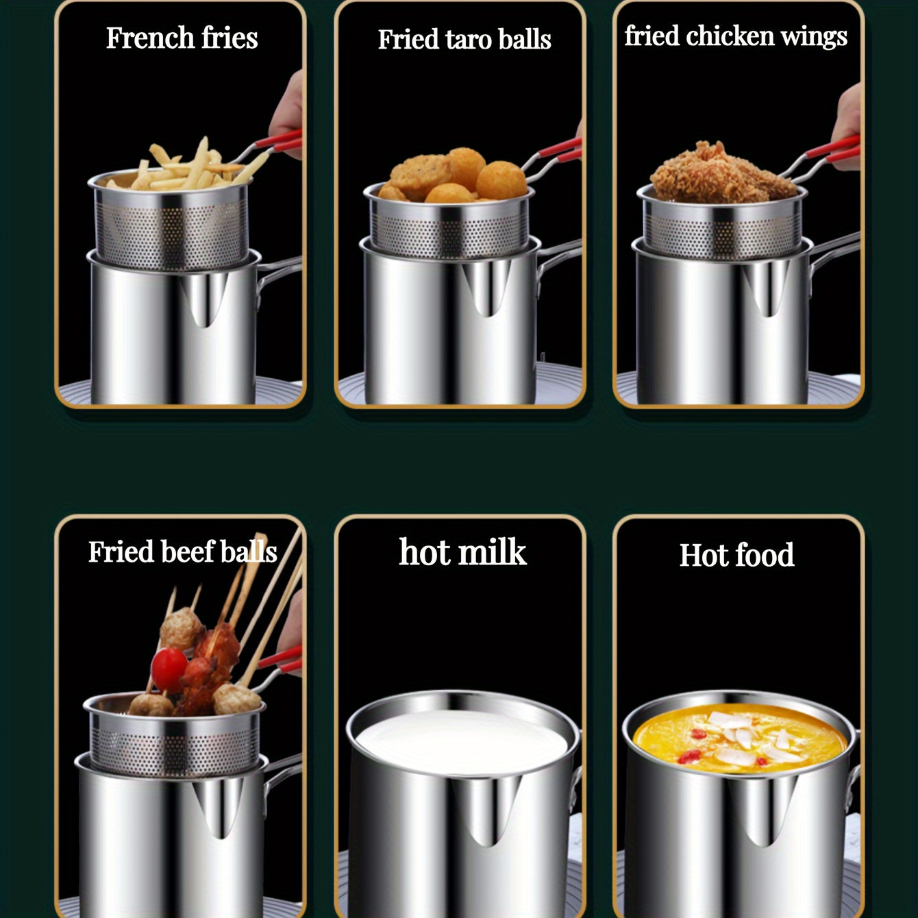 Small Stainless Steel Frying Pan with Frying Basket for Induction Cookers 8 Inch