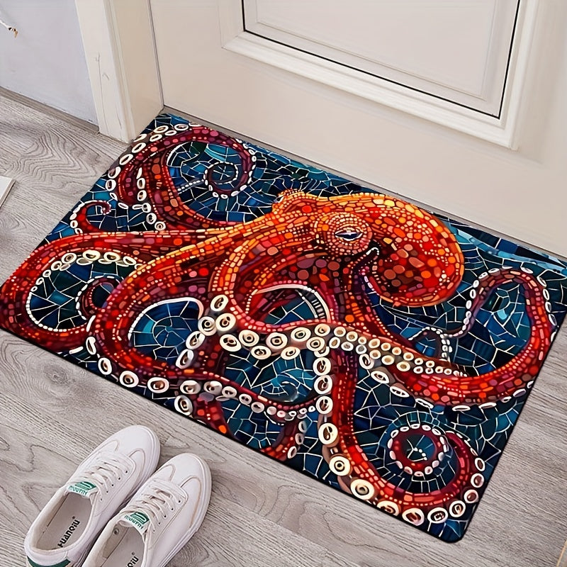 Deep Sea Octopus Art Rug Soft Microfiber Floor Mat with Foam Cushion Non-slip Entryway Decor