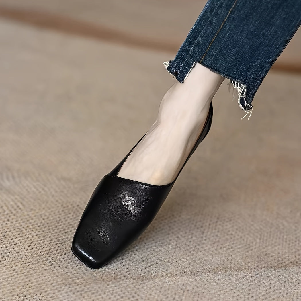 Women's Slip-On Mid-Heel Shoes Faux Cover Upper Rubber Sole Casual