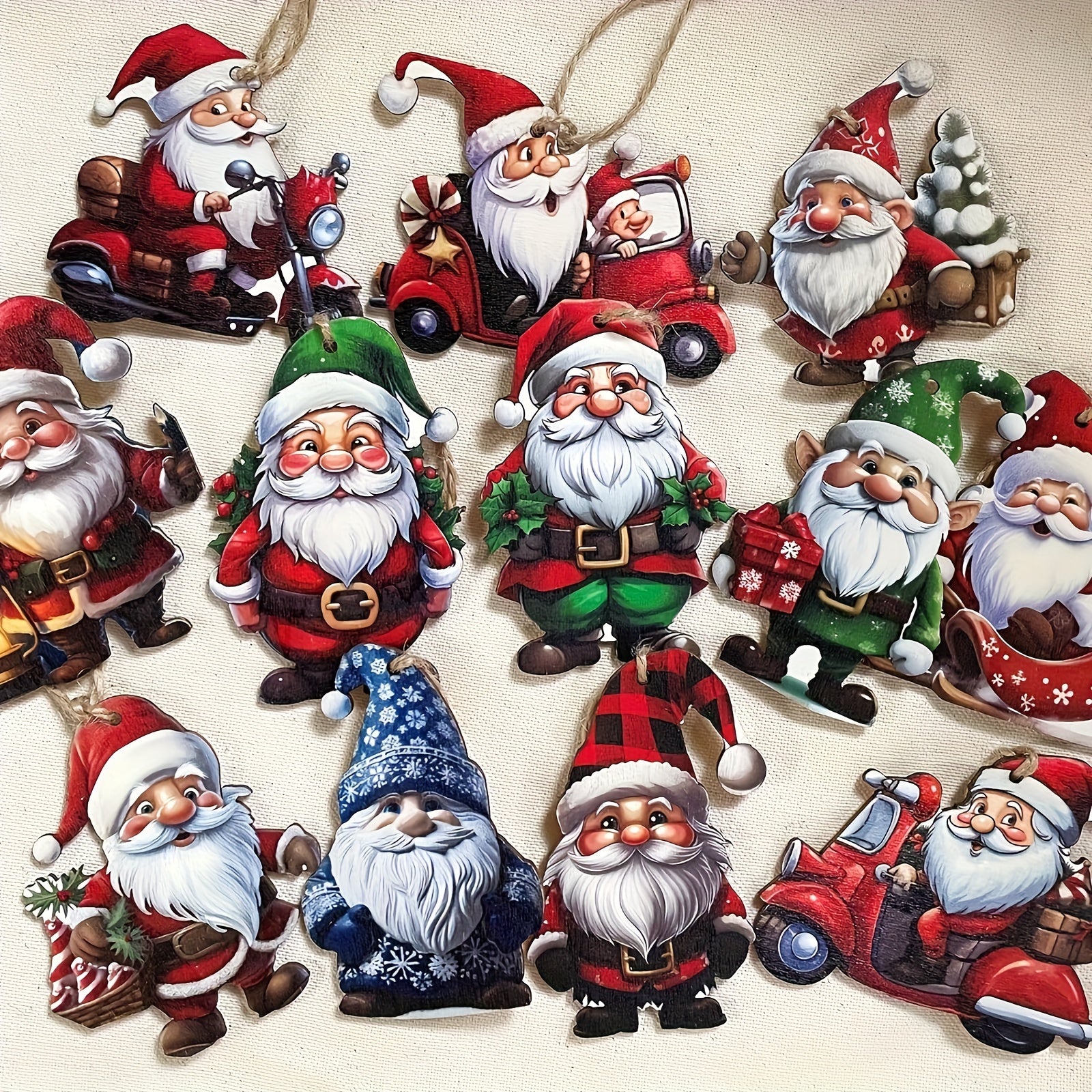 Set of 24 Vintage Wooden Christmas Gnome Ornaments for Tree and Holiday Decorations