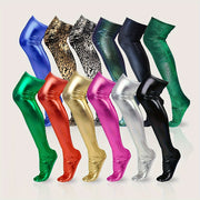 Reflective Gold Over-the-Knee Socks in Shiny PU Material