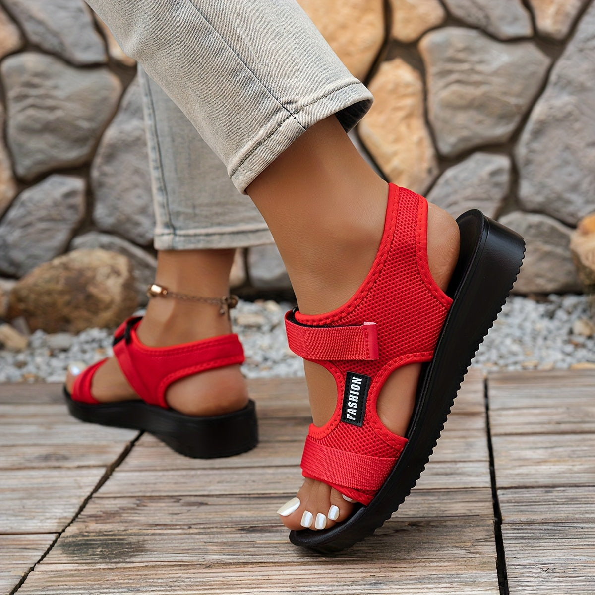 Women's Mesh Slip-On Sandals Open-Toe Flat Shoes for Summer Indoor Outdoor