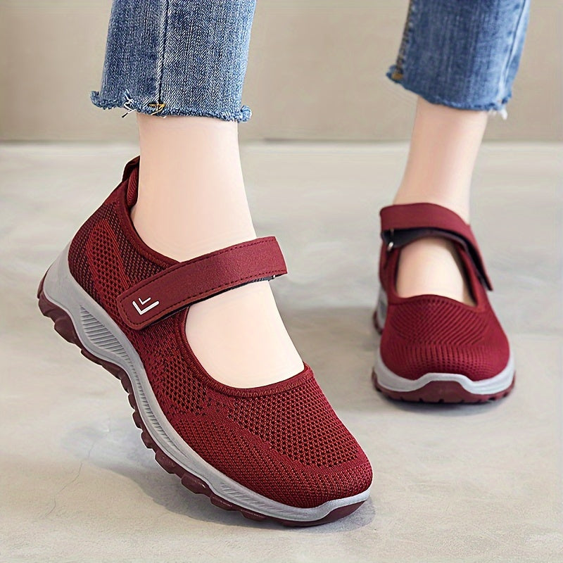 Women's Breathable Knit Sneakers Casual Low-Top Running Shoes with Hook-and-Loop
