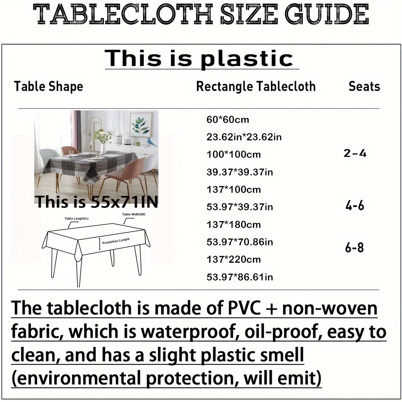 Rectangular PVC Tablecloth Waterproof Heat-Resistant Durable Plaid Design