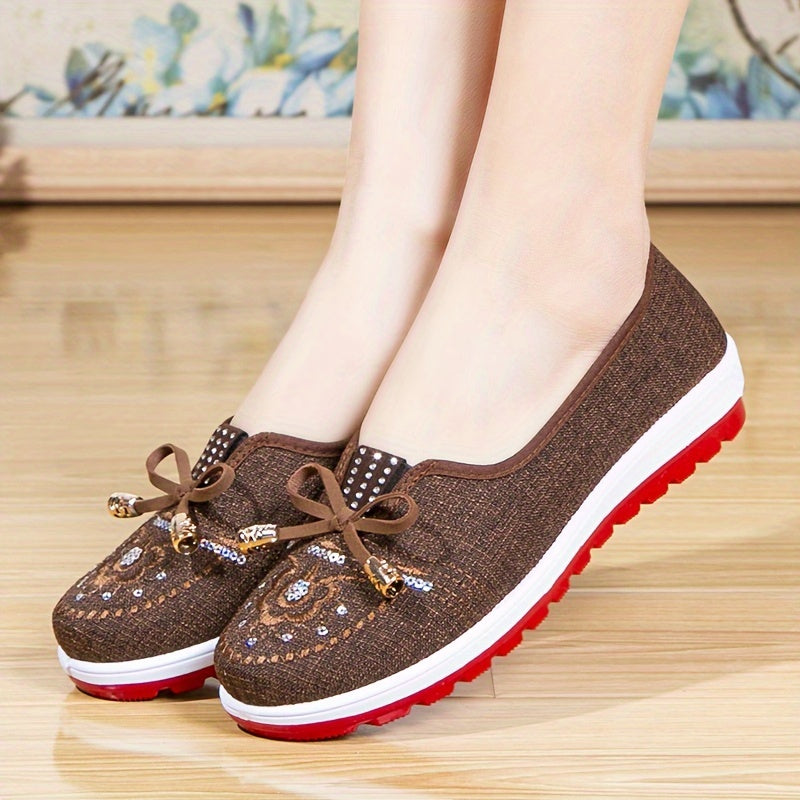 Women's Slip-On Shoes with Rubber Soles, Breathable Fabric, Non-Slip Comfort