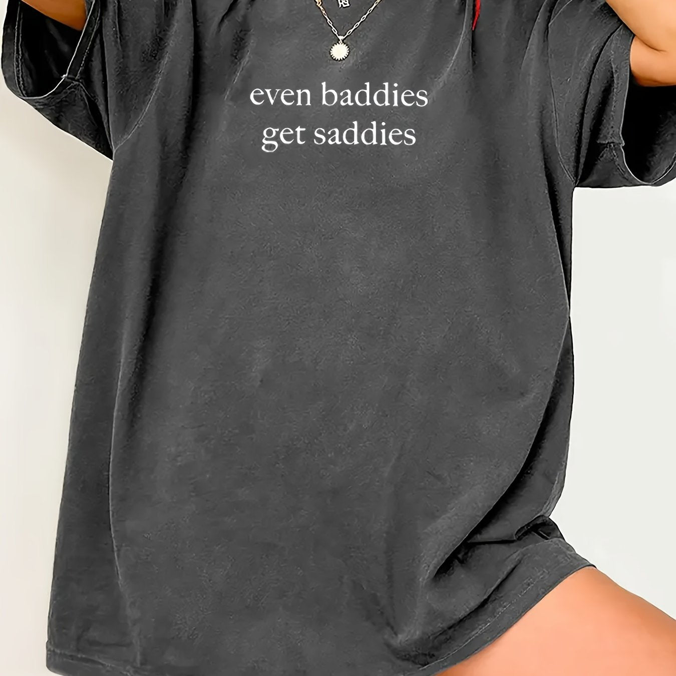 Women's Oversized Graphic Tee Black Short Sleeve Casual T-Shirt