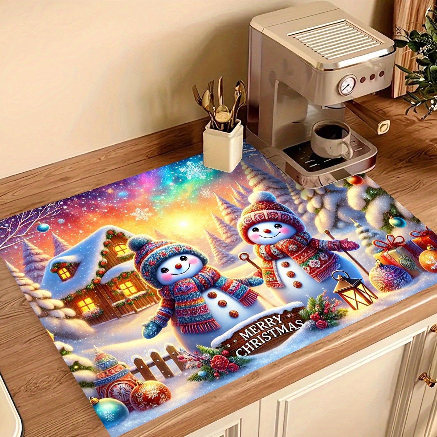 Christmas Snowman Stove Top Protector Waterproof Anti-Slip Cover for Electric Glass Cooktops