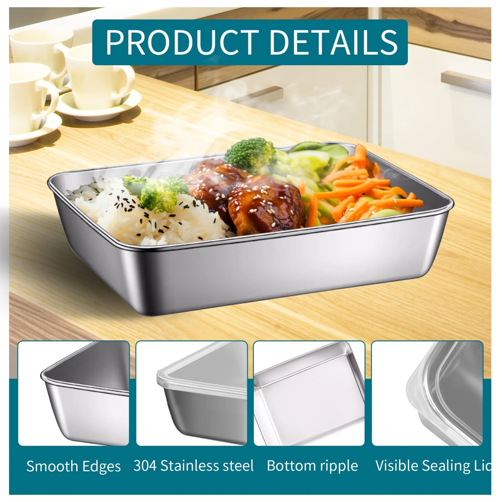 Stainless Steel Baking Pan with Lid for Household Kitchen Cooking and Baking