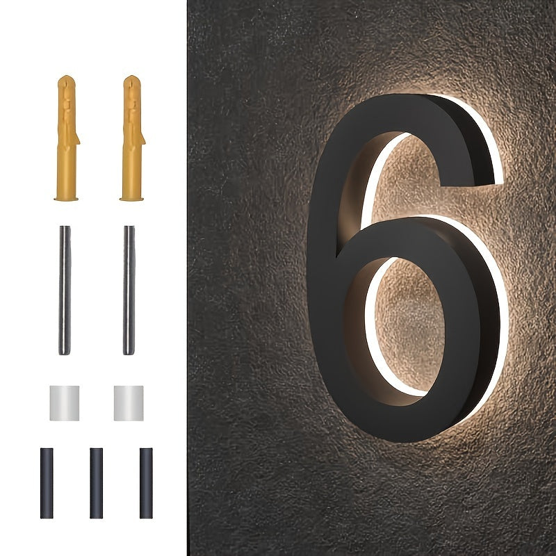 6-Inch Stainless Steel LED House Number Sign Wall Mount Modern Minimalist Address Plate