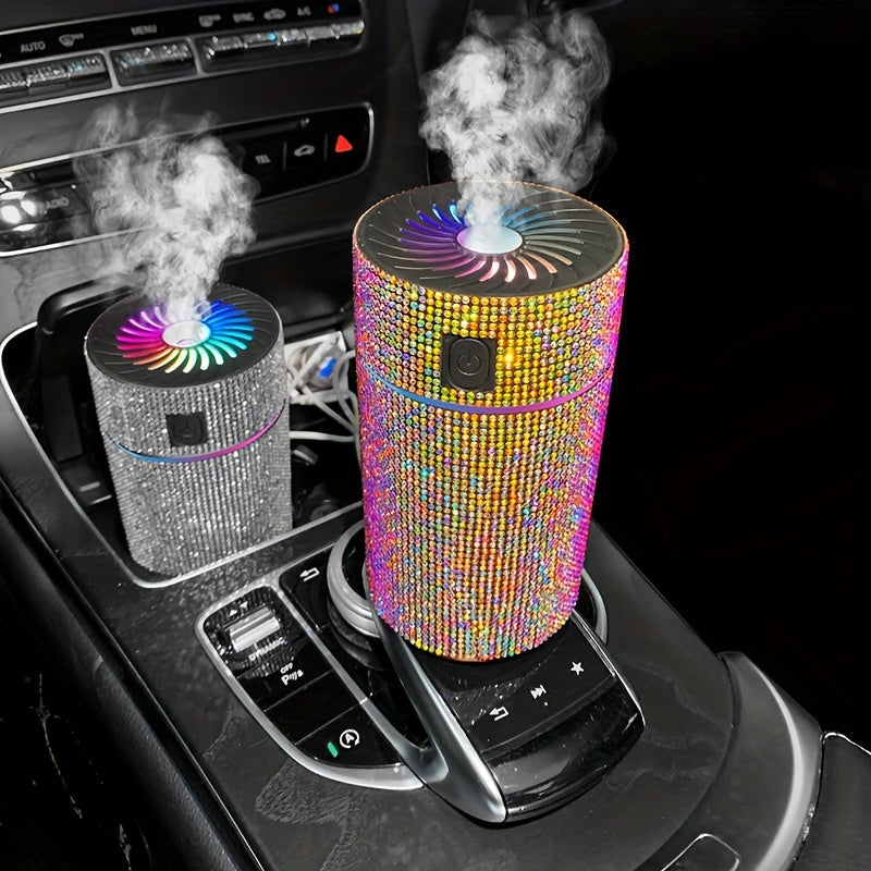 Luxury Rhinestone Car Diffuser Humidifier with LED Lights Aromatherapy Air Freshener