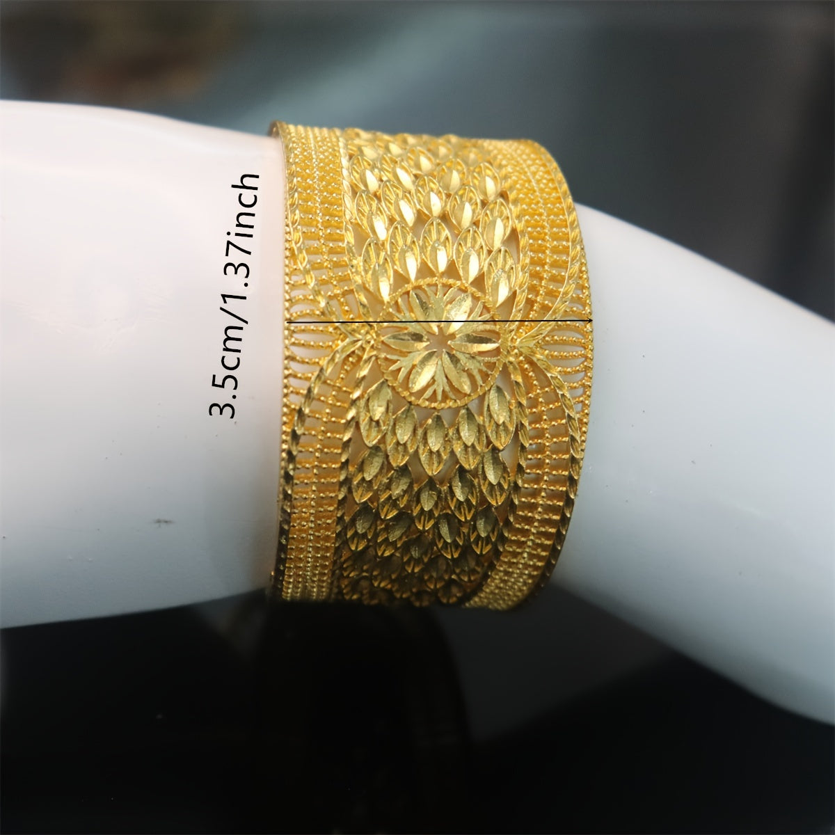 Gold Flower Bangle Bracelet with Rhinestones for Formal Events